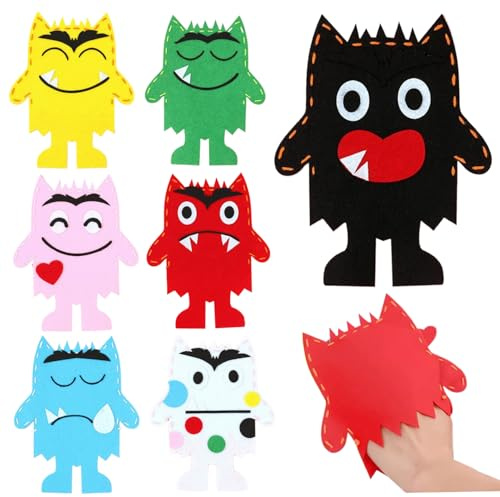 Lot de 7 marionnettes à Main colorées en Forme de Monstre marionnettes à Doigts en Peluche avec tristesse émotionnelle marionnette Monstre en Tissu Non tissé marionnette à Chaussettes d'apprentissage