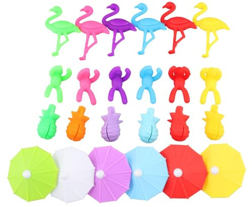 volumoon 24 pezzi Segna Bicchieri Calici,Segnabicchieri Silicone,identificatore bicchieri,segna bicchiere riutilizzabili segnabicchieri,Segna Bicchieri Colorati,segna bicchiere silicone per Feste Bar