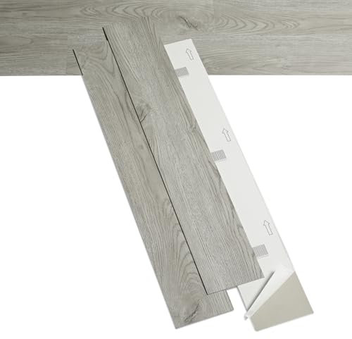 AMBULABO Vinyl Flooring – 18pcs (2.5m²) Self Adhesive Wood Effect Peel and Stick Floor Planks (Washed Grey)