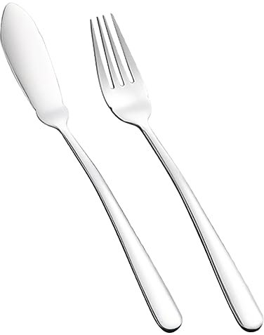 Ciieeo Juego De Cubiertos Para Pescado De Acero Inoxidable, Juego De Tenedor y Cuchillo Para Carne, Acabado Mate Pulido, Apto Para Hogar y Restaurante, Paquete De 2 Piezas