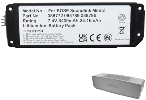 MXJFYY 7,4 V 3400 mAh 088796 088772 088789 080841 2ICR19/65 Bluetooth-Lautsprecher-Ersatzakku Kompatibel mit Bose SoundLink Mini 2, Mini II Wireless Speaker