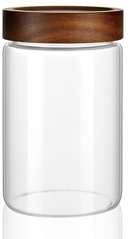 INCETUE 850 ml Vorratsgläser mit Deckel Luftdicht, Medium Vorratsdosen Glas mit Spiral-Holzdeckel für Müsli, Tee, Kaffeebohnen, Pasta, Nudeln, Mehl, Overnight Oat, Küche Aufbewahrung Glas