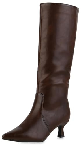 VAN HILL Damen Klassische Stiefel Stiletto Basic Klassisch Schuhe 217540 Braun 38