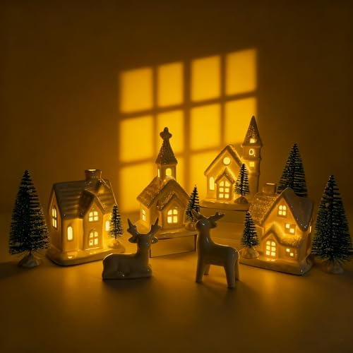 WANCHIY Christmas Village Sets-13 Pieces White Indoor Christmas Decorations