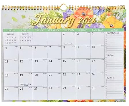 2026 Väggkalender, förbättrad läsbarhet, 37 x 30 x 0,4 cm, årlig planeringskalender, månatlig väggorganisatör, bred layoutvy, för hem, skola, kontor