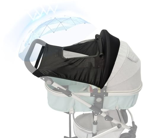Furforstk parasoll ovetto UV-skydd 50+ parasoll barnvagn universal Med fönster, parasoll för barnvagn universal, Bekvämt och effektivt solskydd, men andningsbart på sidorna, svart