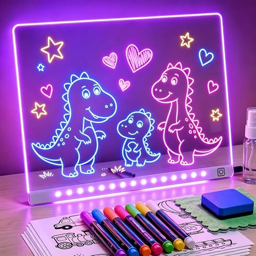KOKODI Planche à Dessin LED Enfant Jouet, Tableau Lumineux 37x26cm avec 7 Stylos, USB-C, Jeu Créatif Éducatif, Cadeau Anniversaire Noël Garçon Fille (Blanc)