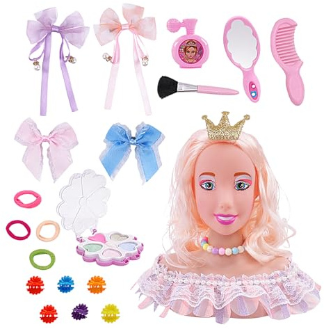 Testa di bambola per capelli e trucco per ragazze | Testa modellante per capelli giocattolo per bambini | Testa per trucco 20X, bambola per acconciature con accessori per capelli cosmetici, giocattoli