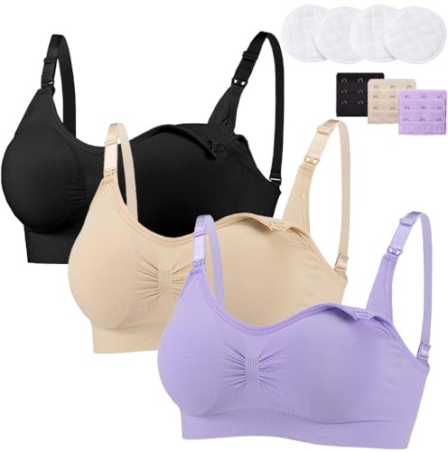 3-pack amnings-BH för kvinnor Trådlös Sömlös Gravid BH Amnings BH:ar Bralette Camisole Toppar Sov BH:ar med avtagbara kuddar