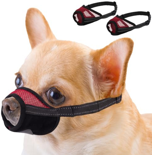 2 stycken munkorg små hundar, ätskydd för hundar mjuk mesh andas munkorg chihuahua tax, kontrollerade valpar som gillar att dra ihop (röd, XS)