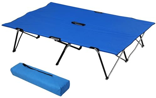Outsunny Lit de Camp Pliable Double 2 Personnes jusqu'à 136 kg 193 x 125 x 40 cm Polyester Oxford métal Bleu