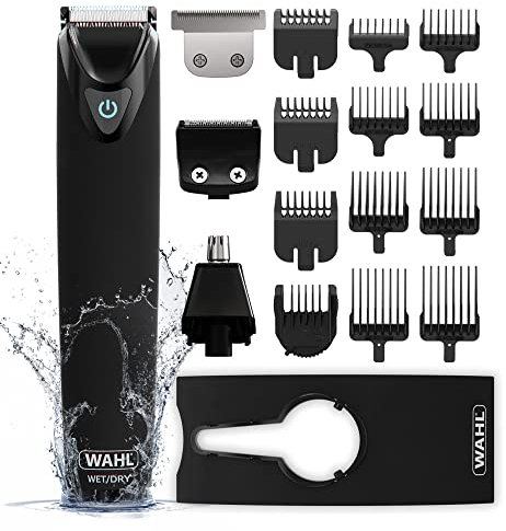 WAHL Kit de recortadora de barba para hombre, sin cable, recargable, totalmente lavable, 11 en 1, de acero inoxidable, color negro