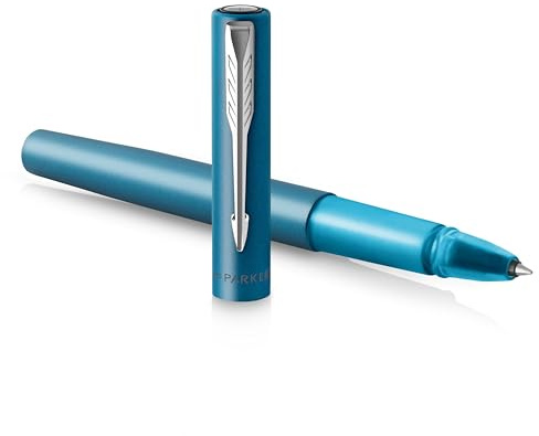 Parker penna roller Vector XL | Laccatura teal metallizzato su ottone | Punta sottile con ricarica di inchiostro nero | Confezione regalo