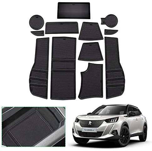 GAFAT Peugeot 2008 e-2008 2020-2024 2025 Tapis Anti-dérapants, Peugeot 2008 Restyling Tapis en Caoutchouc Accoudoir Console Centrale, Porte-Gobelet, Rainure de Porte, Peugeot 2008 Accessoires (Noir)