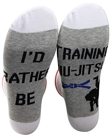 PXTIDY Jiu Jitsu Gifts Martial Art Socks I'd Rather Be Training Jiu-Jitsu Novelty Socks Brazilian Jiu Jitsu Judoka Gifts for Martial Art Lovers (TRAINING JIU-JITSU)