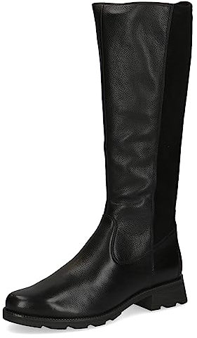 CAPRICE Damen Hohe Stiefel ohne Absatz Airmotion aus Leder bis zum Knie Weite G, Schwarz (Black Comb), 37 EU