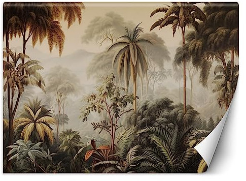 Feeby Papel Pintado Botánica Palmeras 400x280 cm Verde XXL Fotomurales Tejido No Tejido Decoración De Pared Moderna Decorativos Dormitorio Para la sala Selva Trópicos