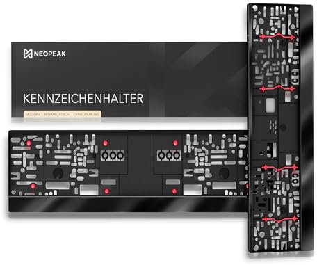 NEOPEAK® Kennzeichenhalter | Schwarze Nummernschildhalterung Auto | Vibrationsdämpfer für optimalen Lackschutz | Maße 520x110mm (2er Set)