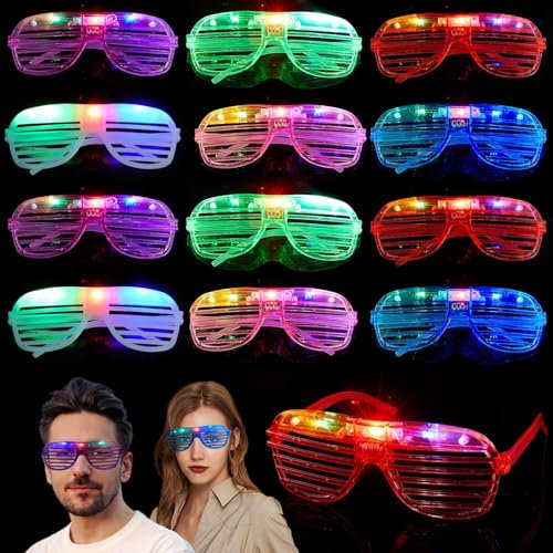 Mikulala 12 Stück Led Brille Neon Partybrille Festival Leuchtbrille Rave Shutter Shades Brille Kostüm Party Zubehör Kindergeschenk für Kinder Erwachsene