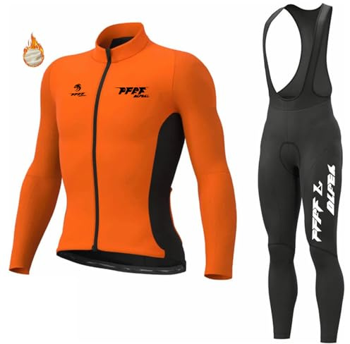 Abbigliamento Ciclismo Uomo Invernale Tuta da Ciclista Manica Lunga Completo MTB Bici,Maglia Bicicletta Termico Vello Giacca e Pantaloni Salopette con 9D Imbottiti Gel (L,L)