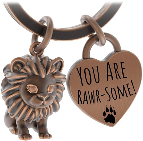 LANOLU Lion Keychain, Lucky Charm Keychain for Partner and Best Friend, Metal Couple Gift for Friend, Metal Figurine