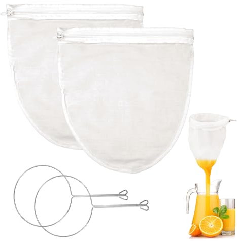 Nussmilchbeutel mit Ständer, 2 Stück Nussmilchbeutel, Nussmilchbeutel Nussmilchbeutel Bio Waschbar, Filterbeutel für Filtern von Mandelmilch Säften(Weiß)