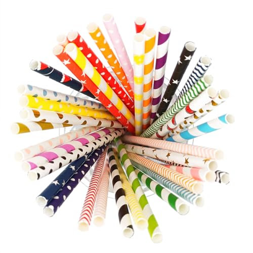 100 Stück Papier Strohhalme, Einweg Abbaubarkes Papier Trinkhalme, Cocktail Farbe Kreative Dekoration Strohhalme, für Smoothies, Saft, Cocktail, Heißgetränk