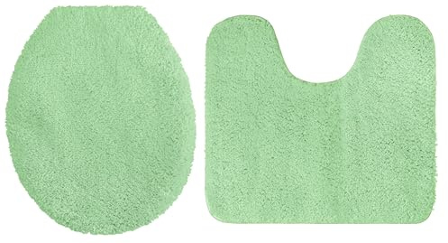Brandsseller Toalettset i 2 delar WC-mattor med utskärning 45 x 50 cm WC lockskydd 38 x 48 cm av mjukt mikrofibertyg halkfri-grön