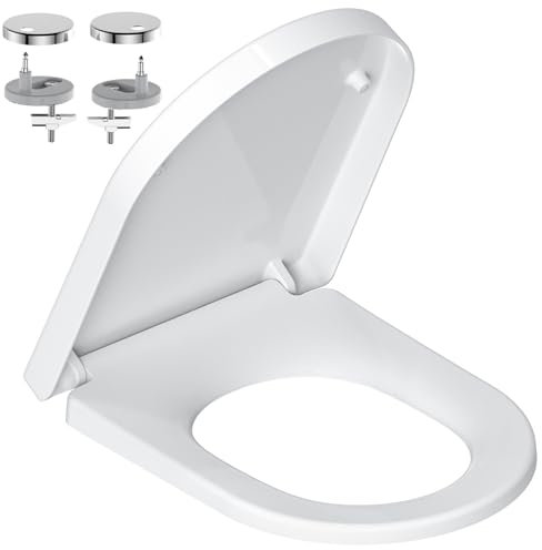 Toilet Seat Soft Close D Shaped - YEAUPE PRO White Thermoplastic Loo Seats with Adjustable Hinge Quick Release for Easy Cleaning,Anti-Slip Bathroom Bowl Seating,Standard Toilet Seats 42.5 * 36.3CM