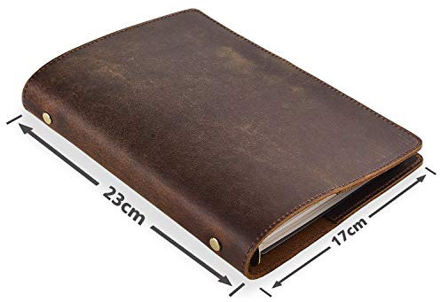 Anzhi Handgefertigtes Leder Ringbuch A5, Notizbuch mit Lederhülle, 23 x 17 cm, nachfüllbar mit 6-fach Ringbuch