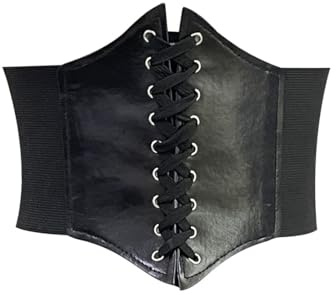 Corsetto Donna Elastico Vintage Retro in Ecopelle con Lacci per Abito da Festa