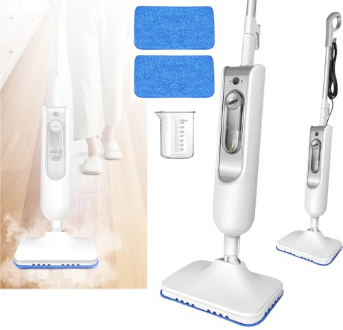 1500W Dampfreiniger Multifunktions Dampfbesen Bodendampfreiniger bis 108°C Hand-dampfreiniger für Tiefenreinigung Böden Elektrischer Bodenwischer mit Wassertank 400ML, 2 Bodentuch