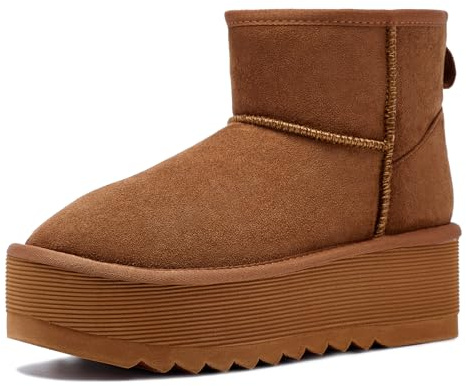 Shenduo Zapatos Invierno - Botas de Nieve Calientes de Caña Baja con Plataforma para Mujer D9378 Marrón Talla 40