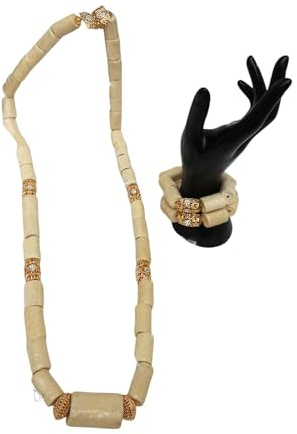 PrestigeApplause Vit fejk-korall afrikansk nigeriansk pärlstav män brudgum halsband och armband set traditionella bröllopssmycken set för fest firande, En storlek, Korall Korall Pärlor, Ingen ädelsten