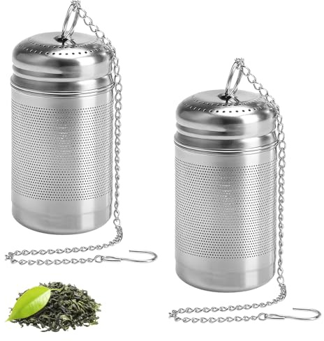 APOMOONS 2 colador de té para té a granel, infusionador de acero inoxidable con tapa y cadena, Filtros para té a granel, bola de té reutilizable, infusor de té para tazas (4 x 7,5 cm)
