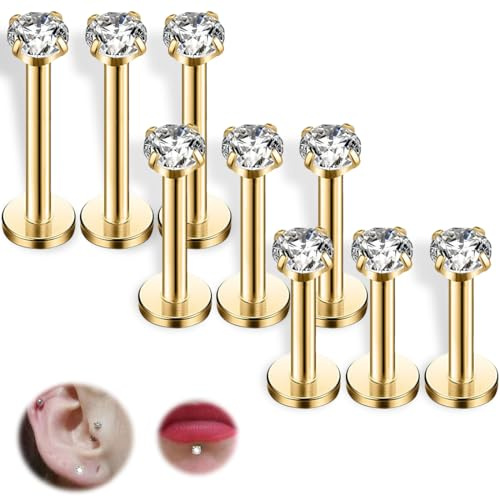 COYUN 9 Pcs Piercing Nez Acier Chirurgical Piercing Nez Oreile Labret Helix Cartilage Tragus Piercing, Piercing Labret Levre Oreille Piercing Nez Anneaux Cartilage Boucles d'oreilles Piercing, or