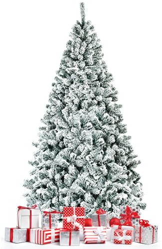 FANTASK Árbol de Navidad de 210 cm con piñas de Pino, árbol de Navidad Artificial Tipo lápiz con 108 Agujas de PVC, Soporte de Metal Plegable para decoración navideña (Verde)