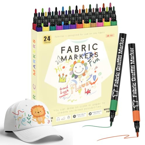 APXEL 24 Fabric Markers Pens, 21 Color Non Toxic Indelible and Permanent Fabric Paint, Fine Point Textile Marker Pen for Clothes Tshirt Plain Tote Bags Canvas Shoe Adults kids Crafts Kit