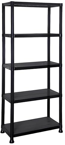 DIVCHI 5 Tier Plastic Storage Shelving Unit | Heavy Duty Shelf Rack for Home, Garage, Office & Utility Room | Shelf Rack (Black)