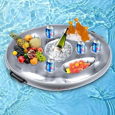 Qivra Porte Gobelet Gonflable, 70 * 50cm Bar Flottant pour Piscine, Porte Gobelet Piscine, Support Gonflable de Boisson pour Party/Piscin/Fête/Plage