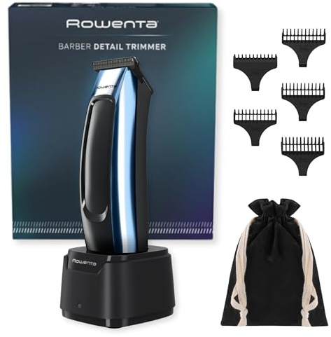 Rowenta Barber Experience, recortadora de barba de precisión de hombre, cuchilla en T, recubrimiento de carbono tipo diamante, Gran autonomía, Incluye bolsa para guardar las cuchillas, TN1880OM
