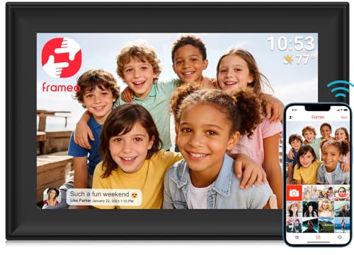 Frameo Cornice Fotografica Digitale WiFi 10.1 Pollici 1280x800 - Touchscreen con Rotazione Automatica, 32 GB di Memoria, Condivisione istantanea delle Foto tramite l'app Frameo