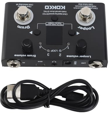 Domary Drum Looper Pedal med 30 Trumtyper, 4 Loopplatser, 11 Min Inspelning, BT Page Turner, Tuner för Gitarrbasklaviatur