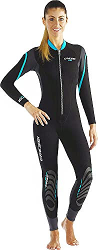 Cressi Damen Lei All-in-one Wetsuit Einteiliger Neoprenanzug für Frauen aus Neopren 2,5 mm, Schwarz/Grau/Aquamarin, XL