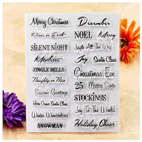 Kwan Crafts Words Merry Christmas Snowman Season's Greetings Clear Stamps for Card Making Decoration and DIY Scrapbooking