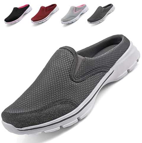 Acfoda Hommes Sabots Été Mules Chaussures de Jardin Respirantes Antidérapantes Maille Clogs Sandales de Plage Pantoufle de Maison Confortable Légères pour Extérieur Gris 44