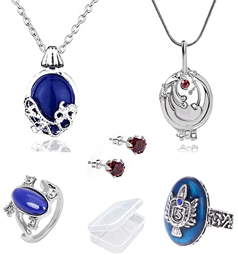 YouU 5 Stück Vampire Diar.s Halskette Katherine Ohrringe Elena Gilbert Cosplay Modeschmuck Zubehör Familienwappen Ringe mit Aufbewahrungsbox