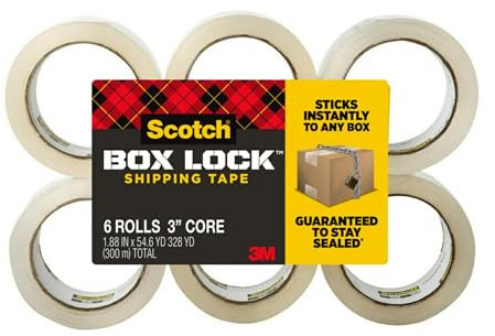 Scotch 3M Box Lock Shipping Packaging Tape: 1.88 in. x 54.6 yds. (Clear) / 6-Pack