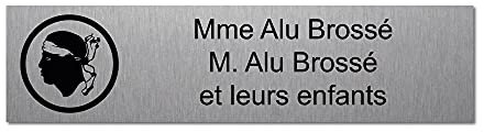 Placa grabada para nombre y número buzón Cabeza Córcega autoadhesiva 10x2,5cm personalizada 1-3 líneas Alu Cepillado