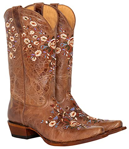 ticticlily Females Western Cowboy Bottes en Cuir Brodé Mode Chevalier Chaussures équestres Fermeture à Talon Moyen Genou Bottes d'équitation Hautes Marron 38 EU